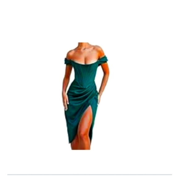 Dresses & Skirts - New green off the shoulder satin midi dress polyester and spandex size XL